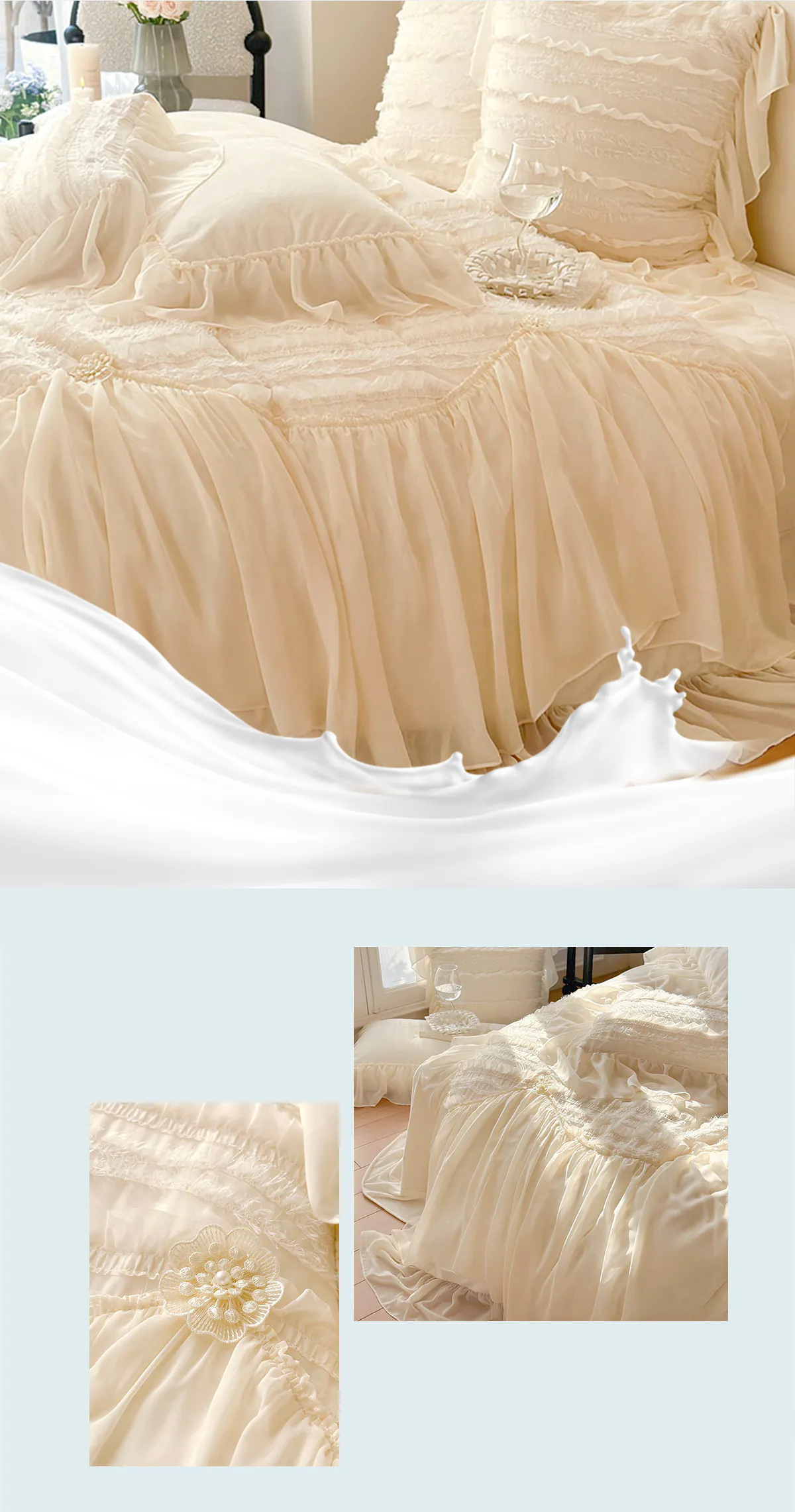 Elegant-Ruffle-Lace-260g-Matte-Flannel-Velvet-Plush-Bedding-4-Pcs-Set17