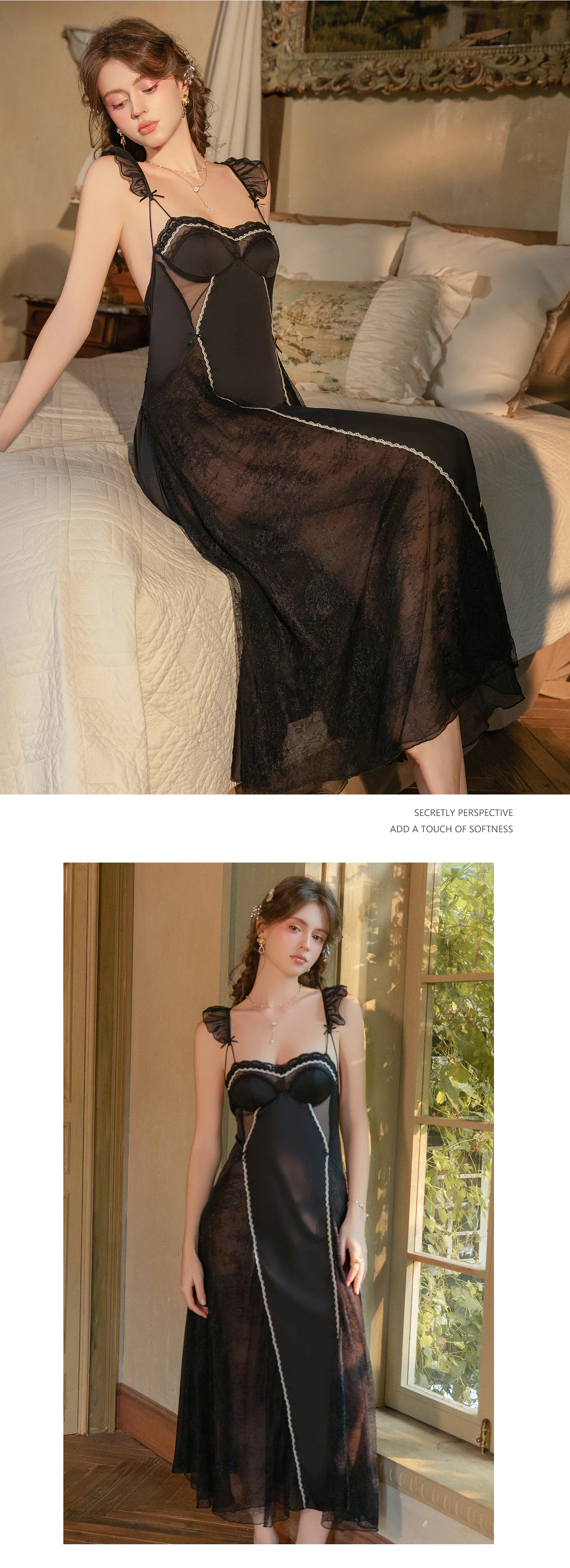 French-Style-Ladies-Plunge-V-Neck-Long-Lace-Sleep-Dress-Lingerie22