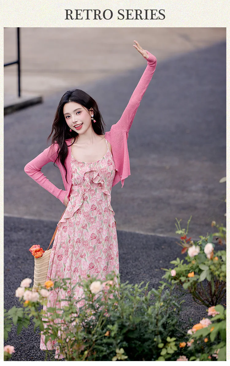 Gentle-Rose-Floral-Print-Ruffle-Edge-Camisole-Dress-with-Knit-Cardigan07