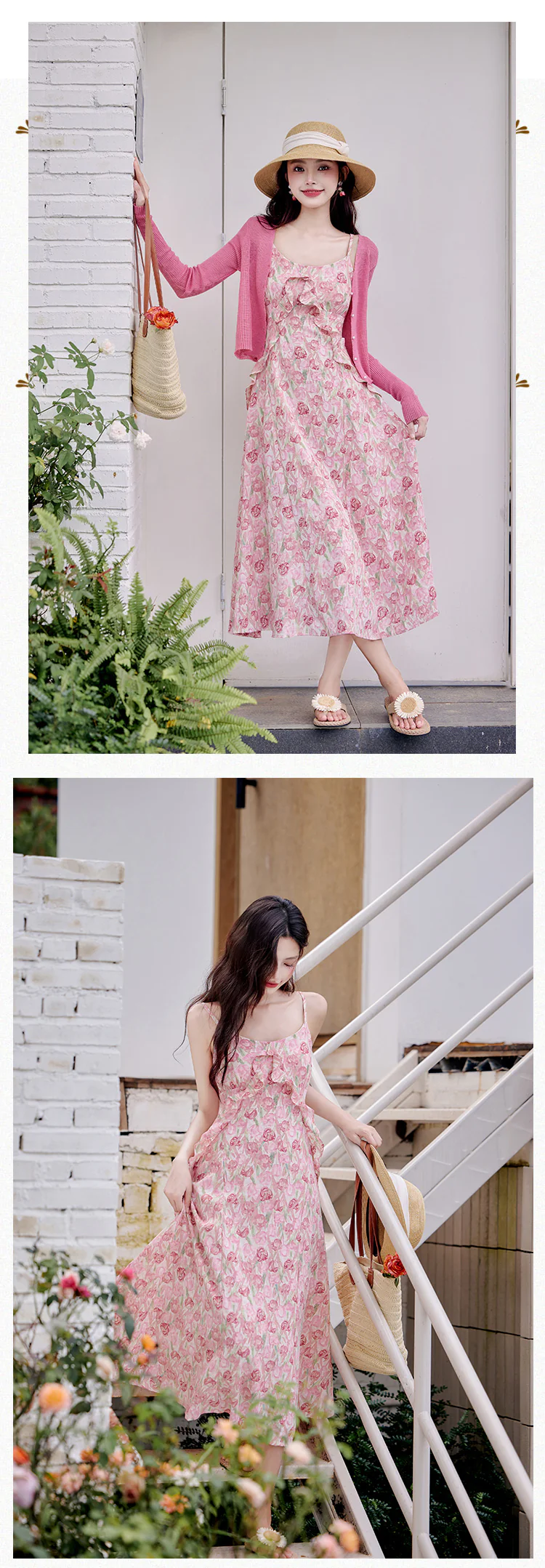Gentle-Rose-Floral-Print-Ruffle-Edge-Camisole-Dress-with-Knit-Cardigan08