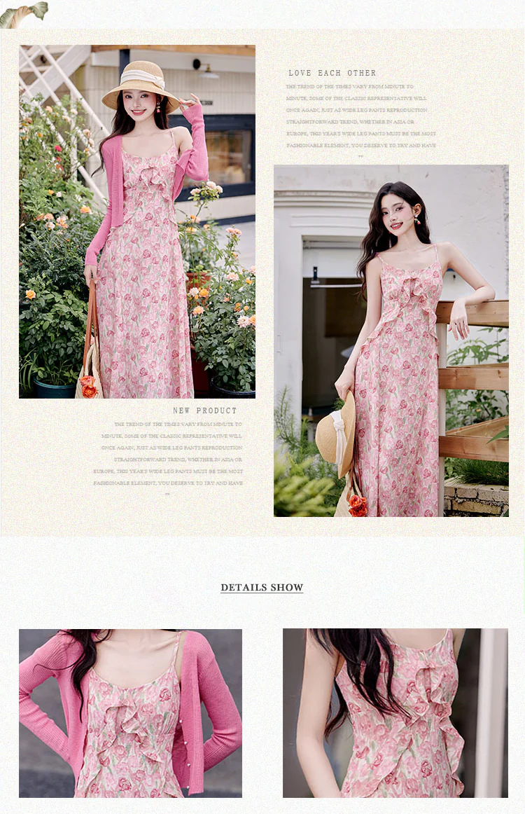 Gentle-Rose-Floral-Print-Ruffle-Edge-Camisole-Dress-with-Knit-Cardigan09
