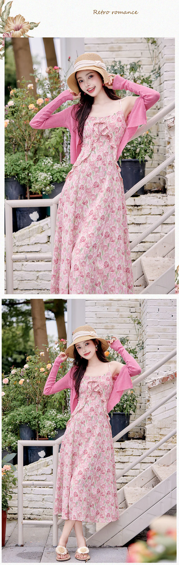 Gentle-Rose-Floral-Print-Ruffle-Edge-Camisole-Dress-with-Knit-Cardigan11