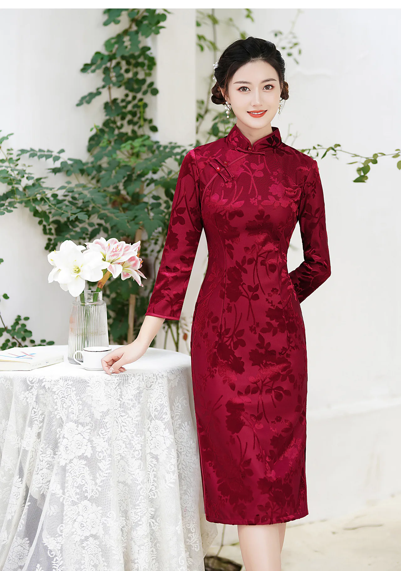 Ladies-Velvet-Jacquard-Improved-Long-Sleeve-Qipao-Cheongsam-Dress09