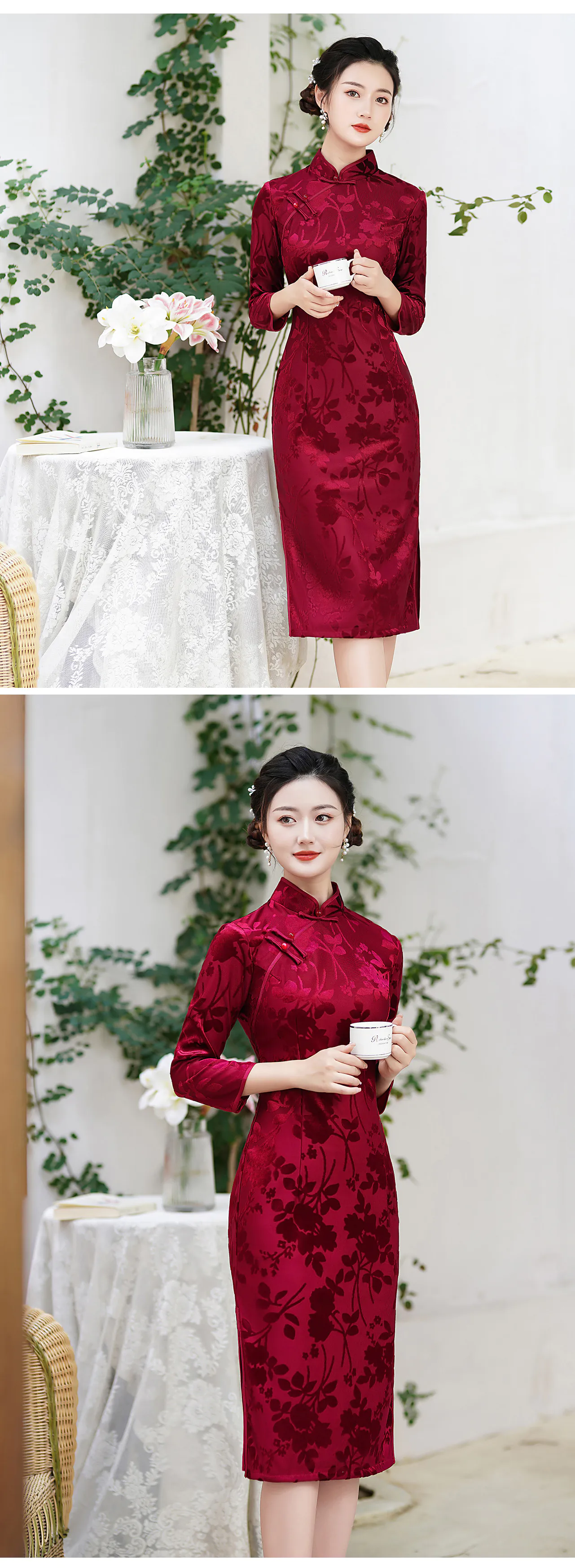 Ladies-Velvet-Jacquard-Improved-Long-Sleeve-Qipao-Cheongsam-Dress10