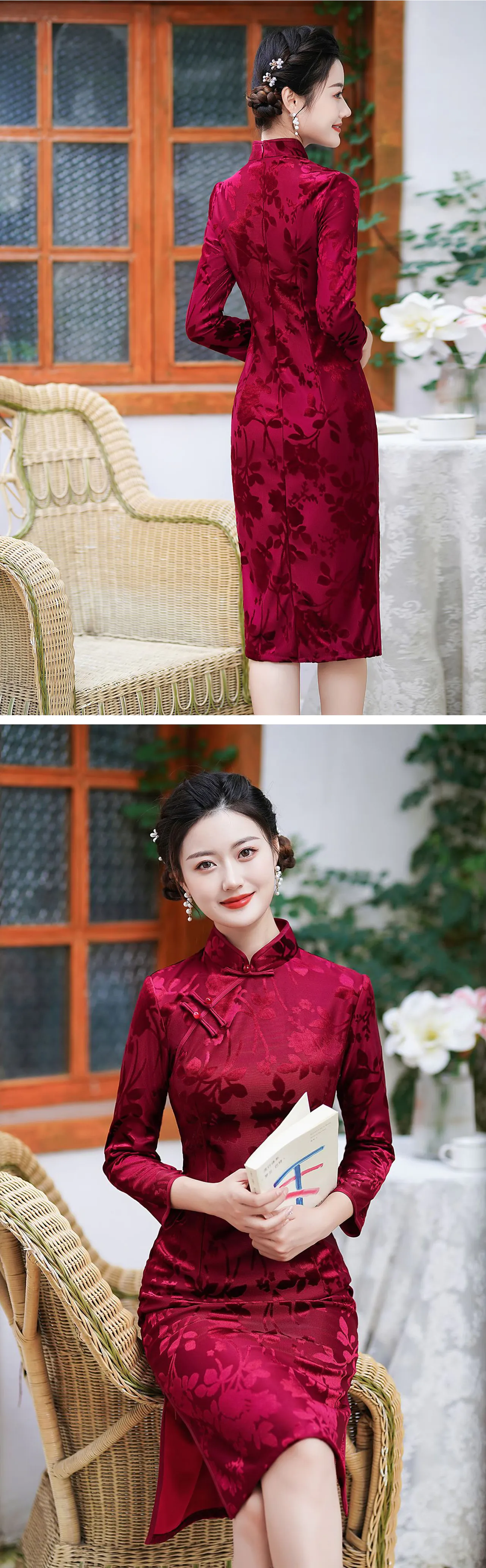 Ladies-Velvet-Jacquard-Improved-Long-Sleeve-Qipao-Cheongsam-Dress11