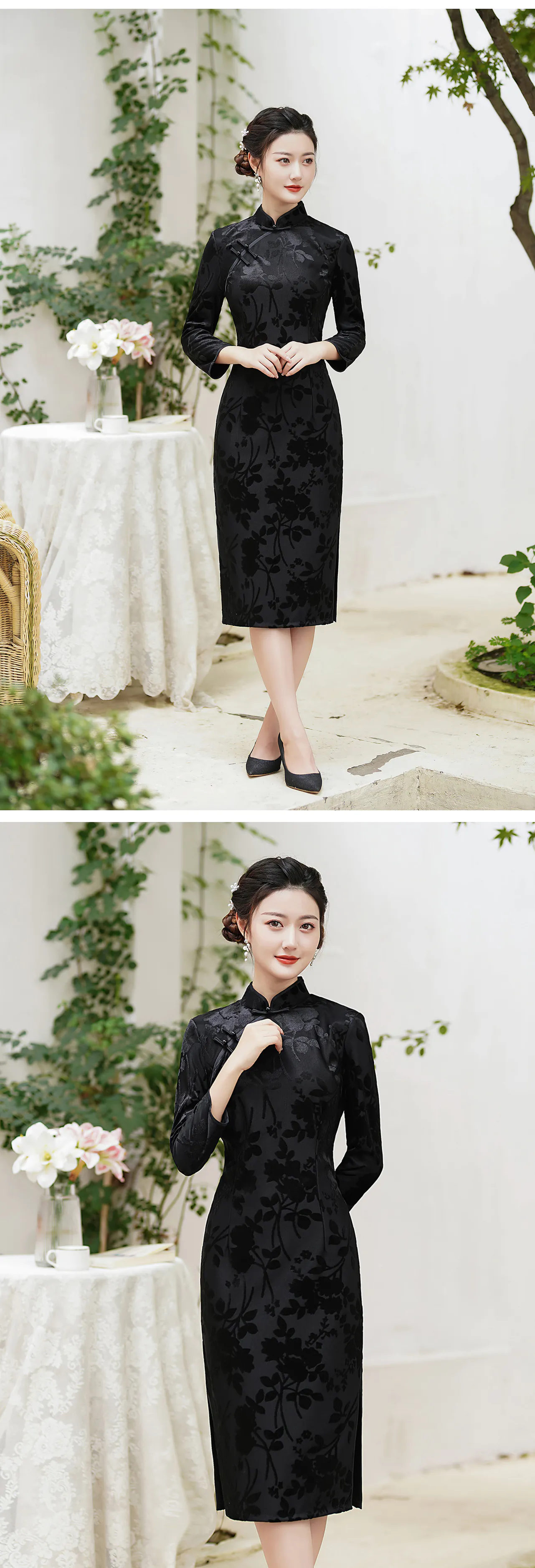 Ladies-Velvet-Jacquard-Improved-Long-Sleeve-Qipao-Cheongsam-Dress12