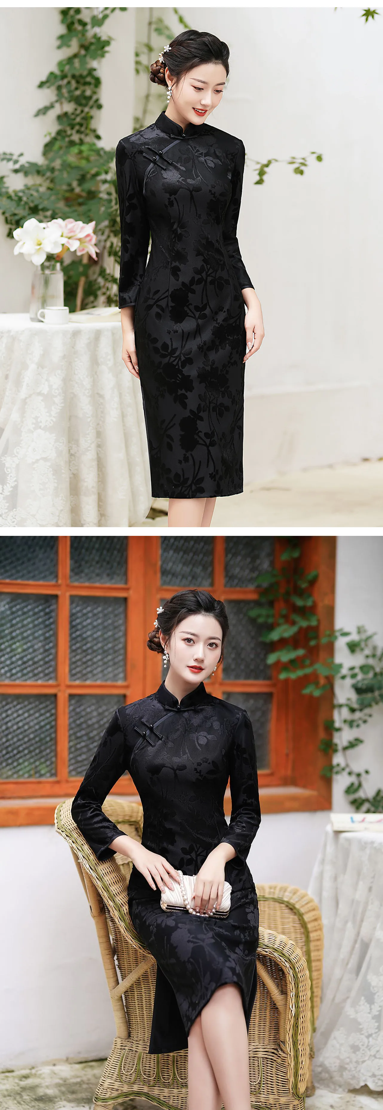 Ladies-Velvet-Jacquard-Improved-Long-Sleeve-Qipao-Cheongsam-Dress13