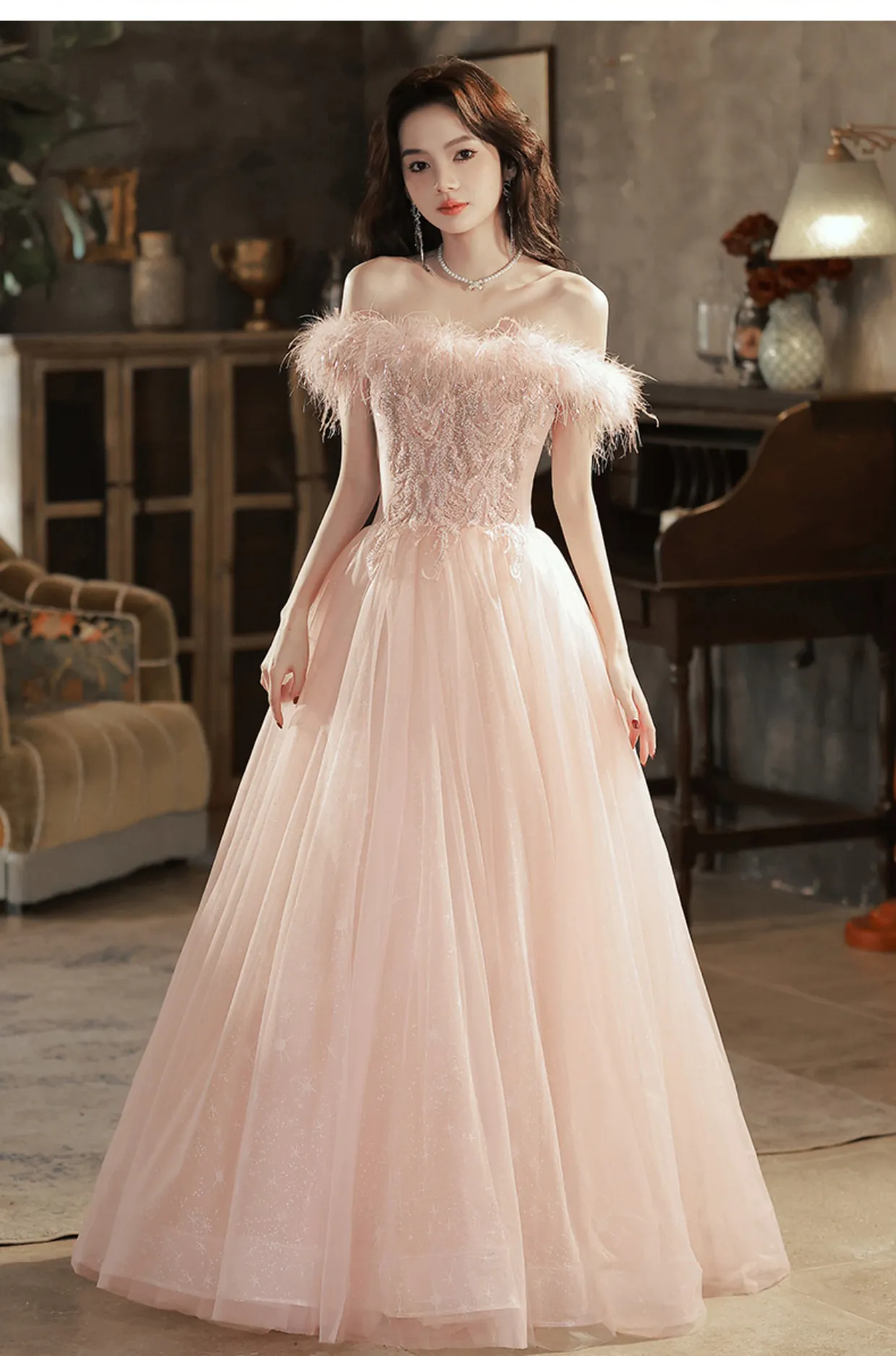 Pink-Off-Shoulder-Feather-Cocktail-Party-Prom-Dress-Evening-Gown11