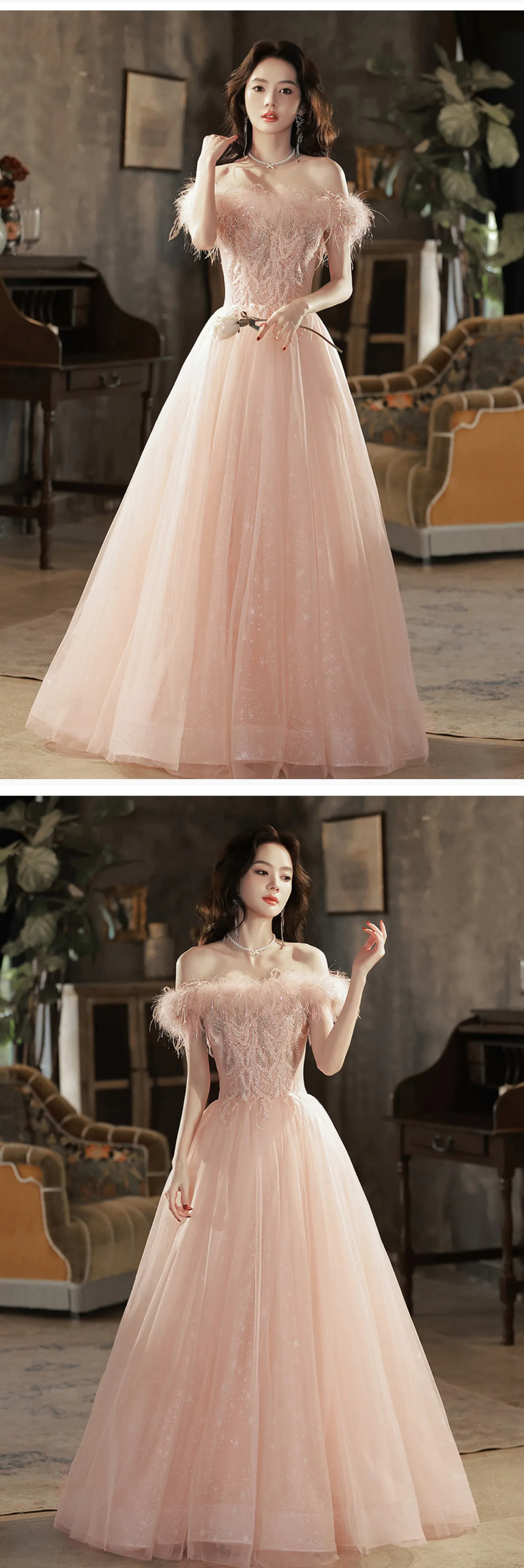 Pink-Off-Shoulder-Feather-Cocktail-Party-Prom-Dress-Evening-Gown12