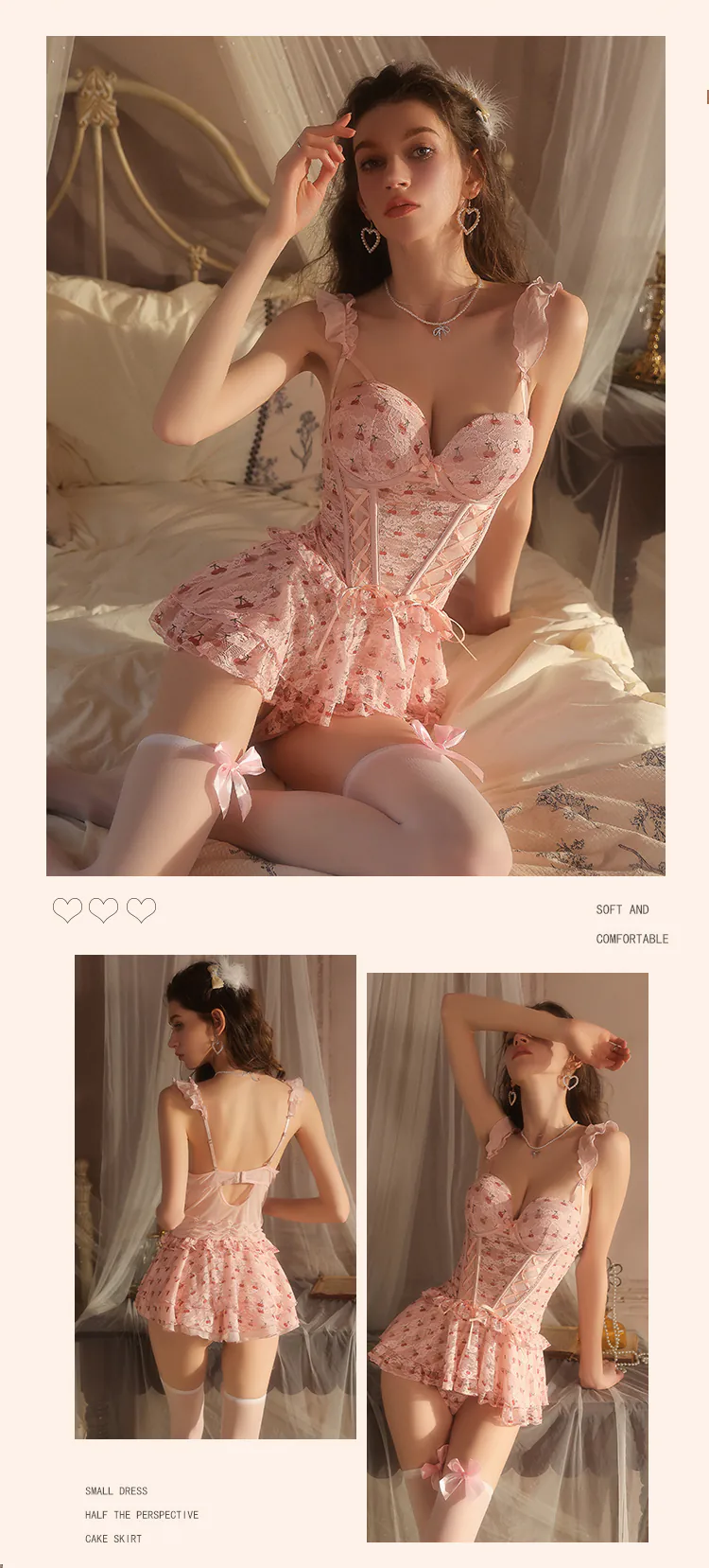Princess-Pink-Cherry-Print-Corset-Mesh-Lace-Plus-Size-Babydoll-Nightdress11