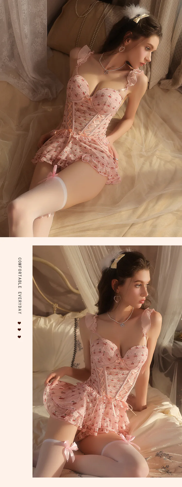 Princess-Pink-Cherry-Print-Corset-Mesh-Lace-Plus-Size-Babydoll-Nightdress12