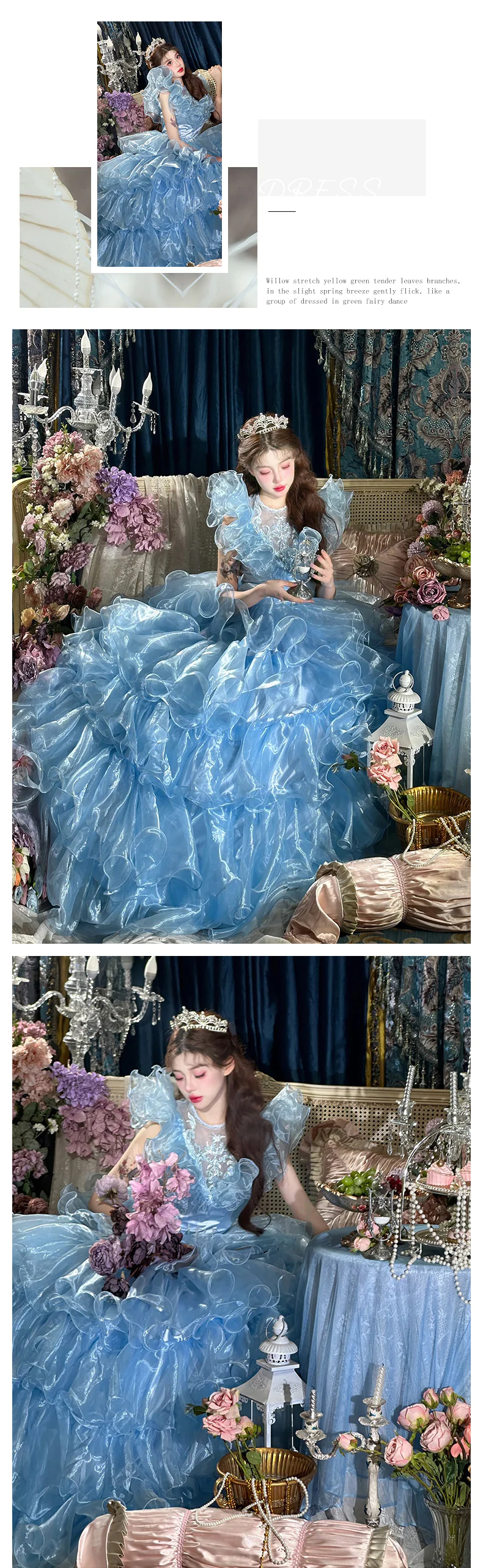 Princess Soft Blue Tiered Tulle Skirt Puffy Ball Gown Birthday Party Dress09