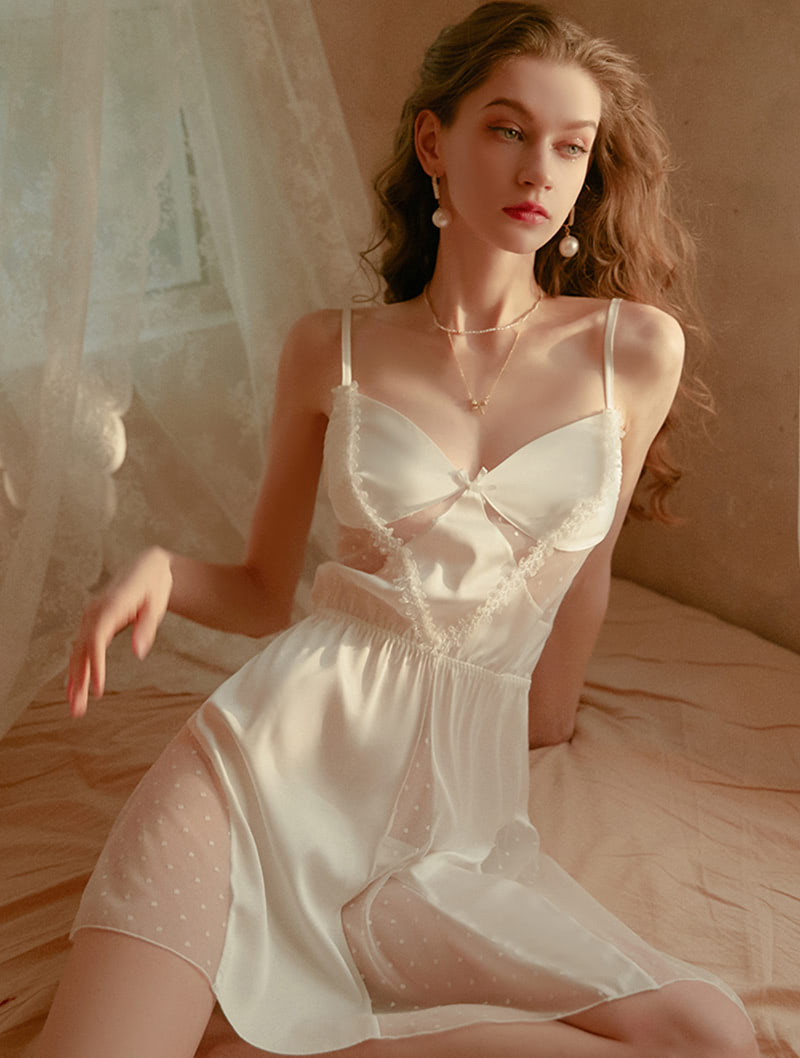 Sexy See-Through Pajamas Erotic Chemise Satin Slip Lingerie01