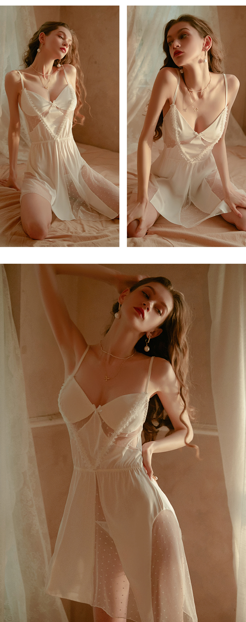 Sexy See Through Pajamas Erotic Chemise Satin Slip Lingerie14