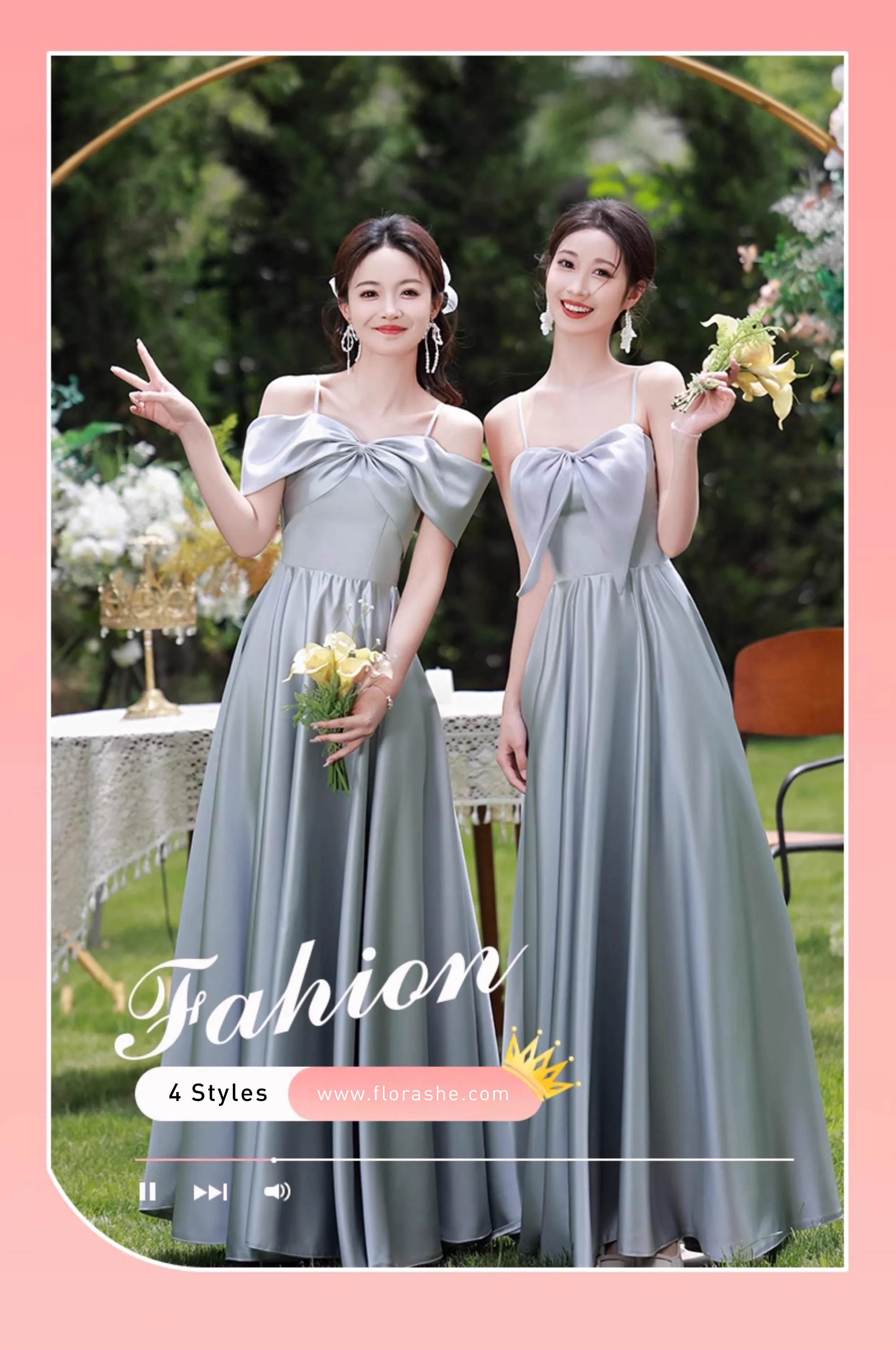 Simple Bluish Grey Satin Bridesmaid Dress Wedding Guest Party Gown - FloraShe Simple Bluish Grey Satin Bridesmaid Dress Wedding Guest Party Gown - FloraShe