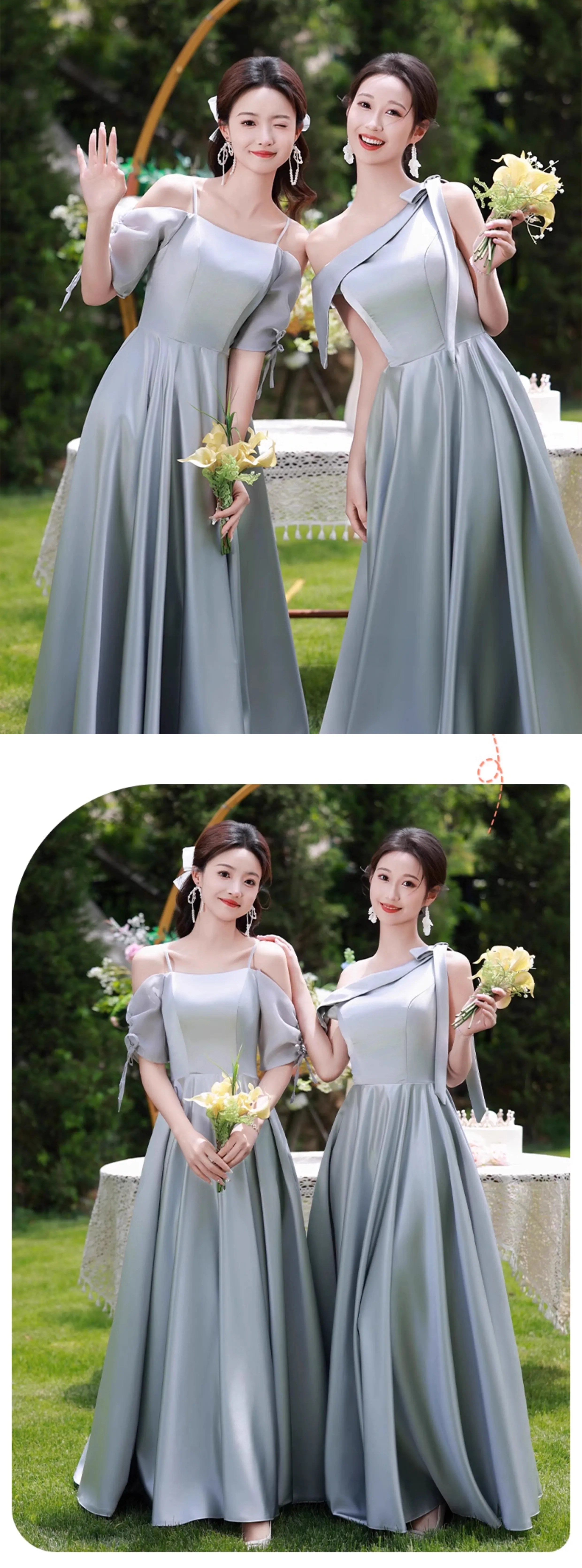 Simple Bluish Grey Satin Bridesmaid Dress Wedding Guest Party Gown -  FloraShe