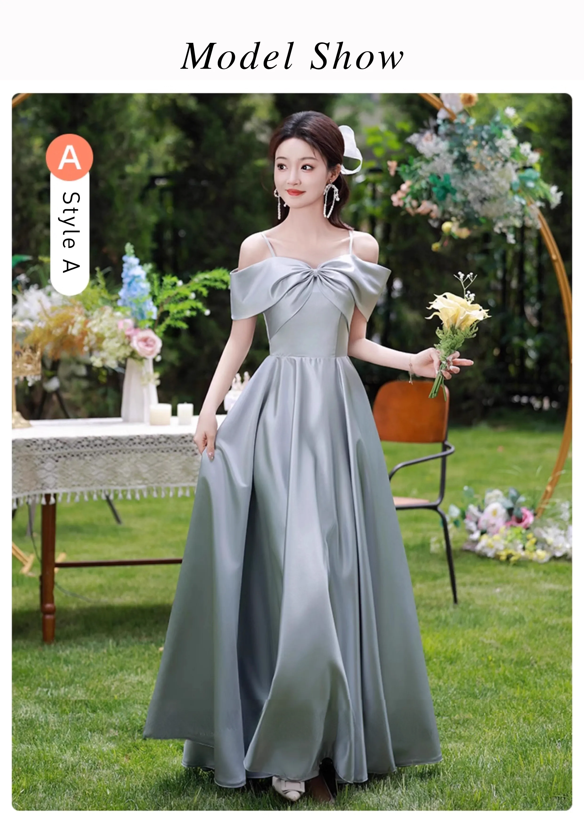 Gray Bridesmaids Fit & Flare A-Line Maxi Wedding Party Dress - IMALLURE XL / Style A