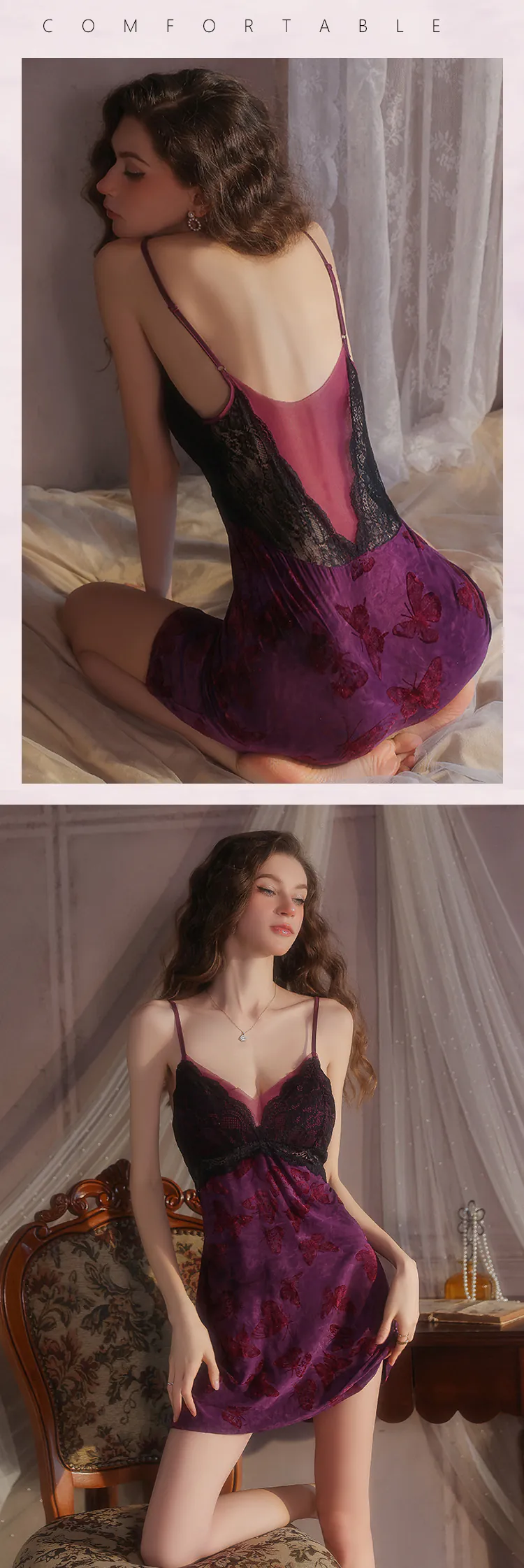 Soft-Flocked-Velvet-Butterfly-Lingerie-Nightdress-with-Removable-Bra-Pads13