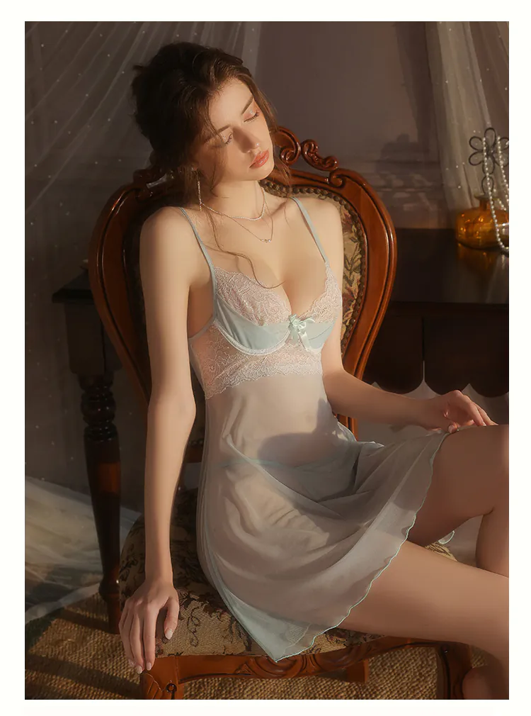 Soft-Plunging-V-Neck-Underwire-Bust-Support-Sheer-Babydoll-Nightgown15
