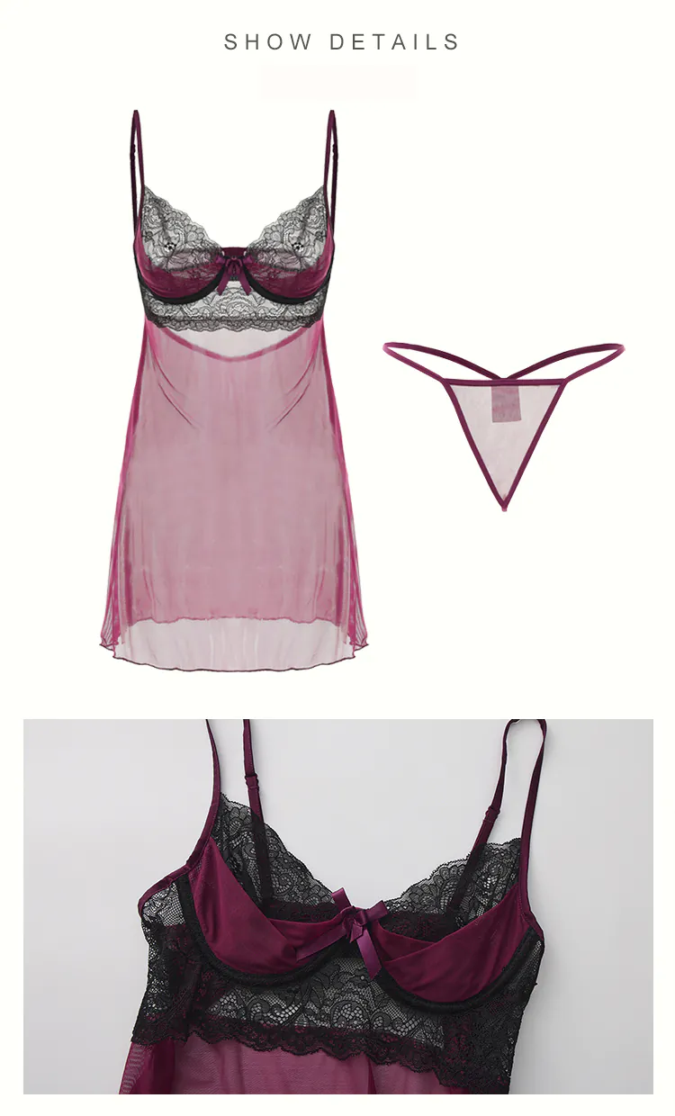 Soft-Plunging-V-Neck-Underwire-Bust-Support-Sheer-Babydoll-Nightgown18