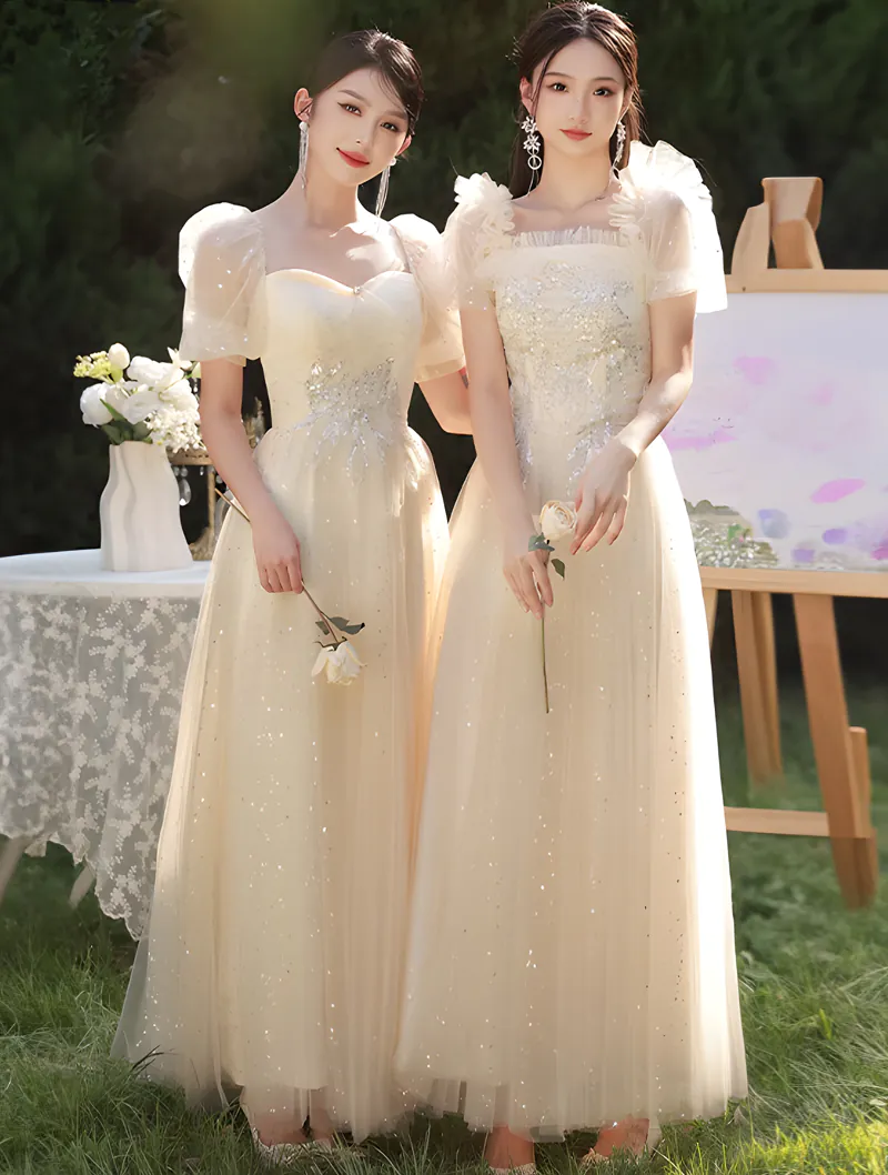 Sweet Champagne Chiffon Bridesmaid Dress Wedding Guest Long Gown01