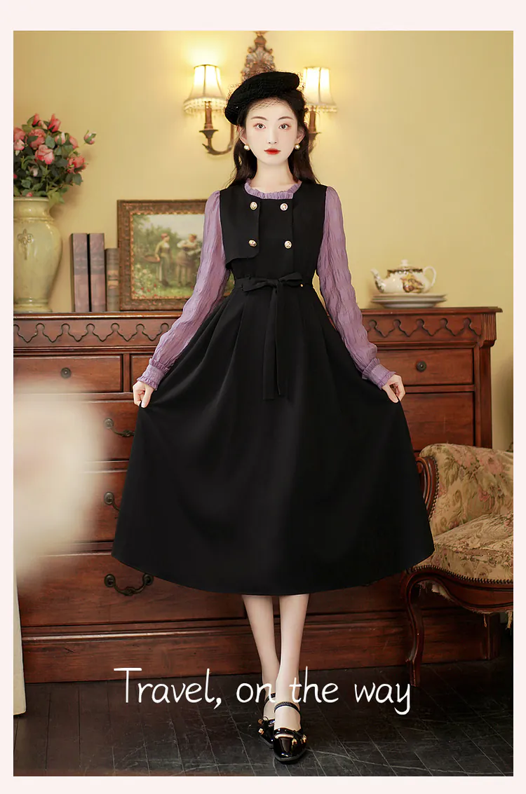 Sweet-French-Retro-Long-Sleeve-Fake-Two-Piece-Black-Casual-Dress06