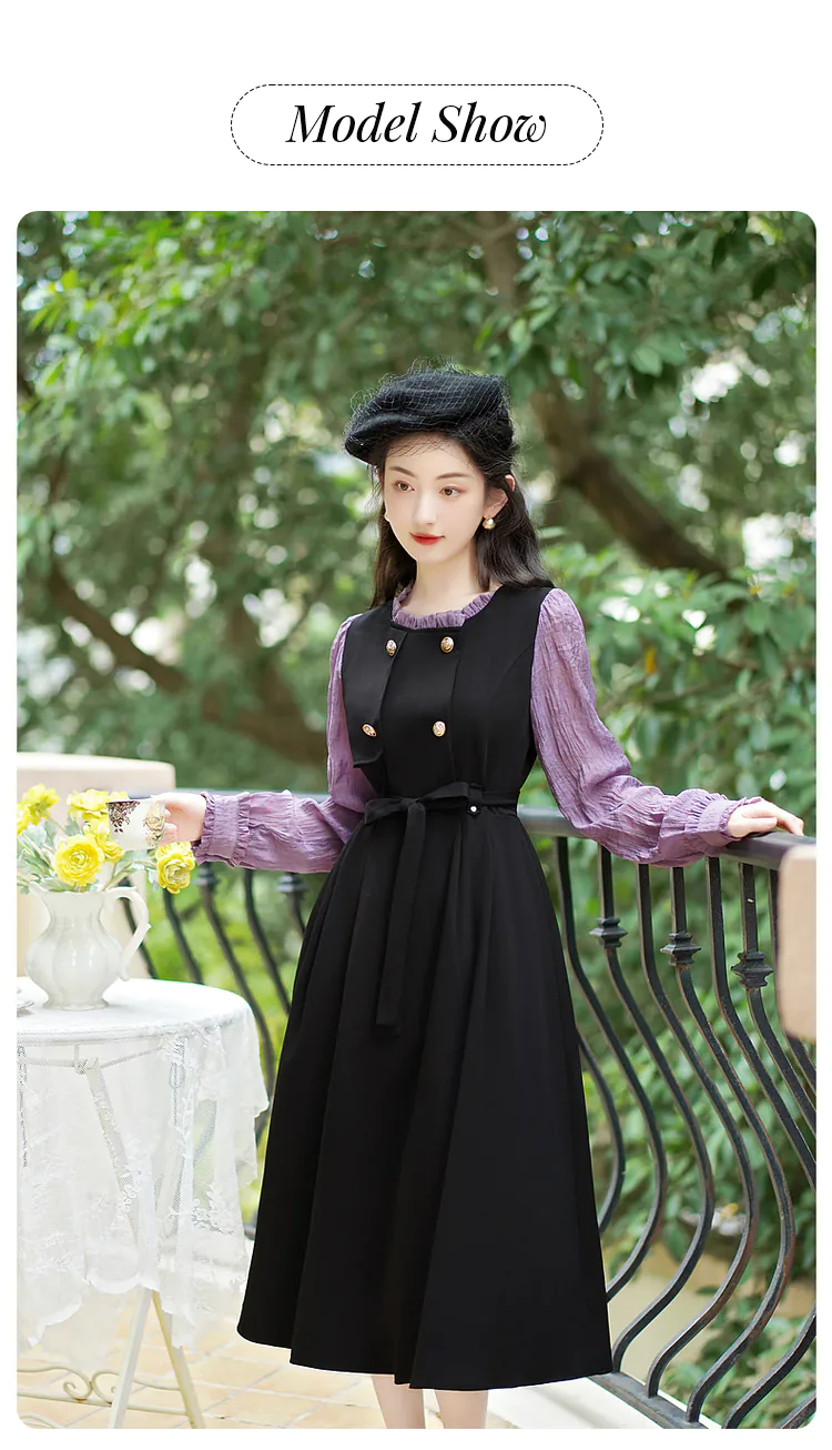 Sweet-French-Retro-Long-Sleeve-Fake-Two-Piece-Black-Casual-Dress10