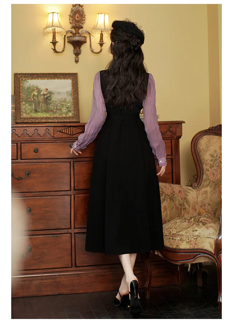 Sweet-French-Retro-Long-Sleeve-Fake-Two-Piece-Black-Casual-Dress14