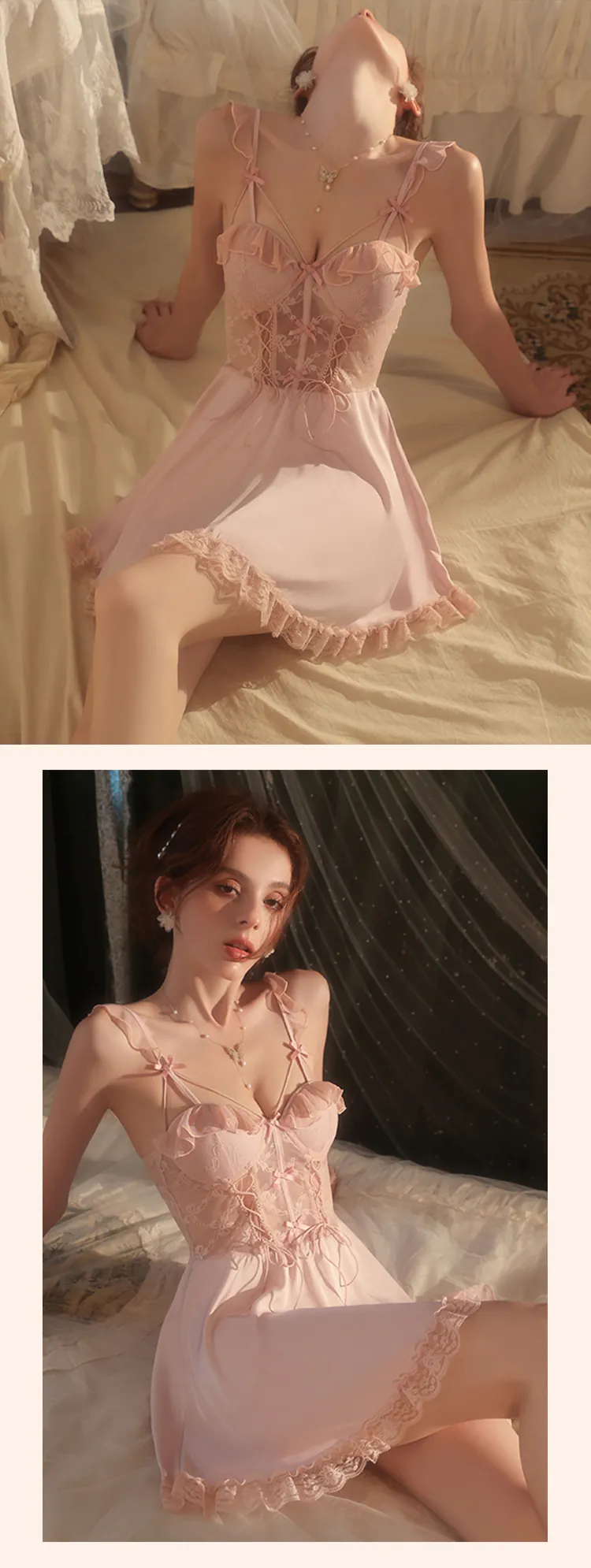Sweet-Girl-Sheer-Pleated-Mesh-Bust-Lace-Hem-Ruffle-Straps-Nightgown17