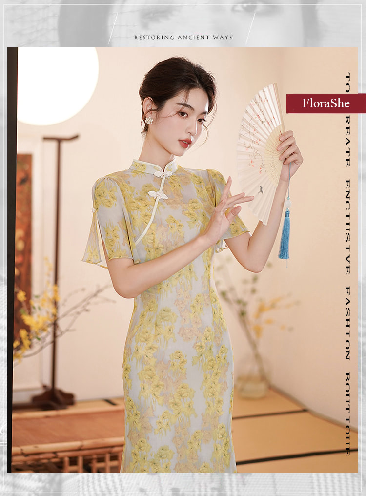 Vintage-Chinese-Modern-Improved-Yellow-Cheongsam-Slip-Qipao-Dress07