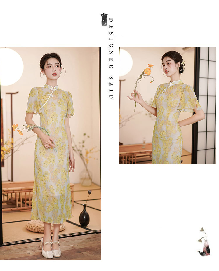 Vintage-Chinese-Modern-Improved-Yellow-Cheongsam-Slip-Qipao-Dress08