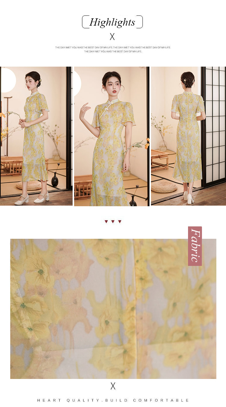 Vintage-Chinese-Modern-Improved-Yellow-Cheongsam-Slip-Qipao-Dress10