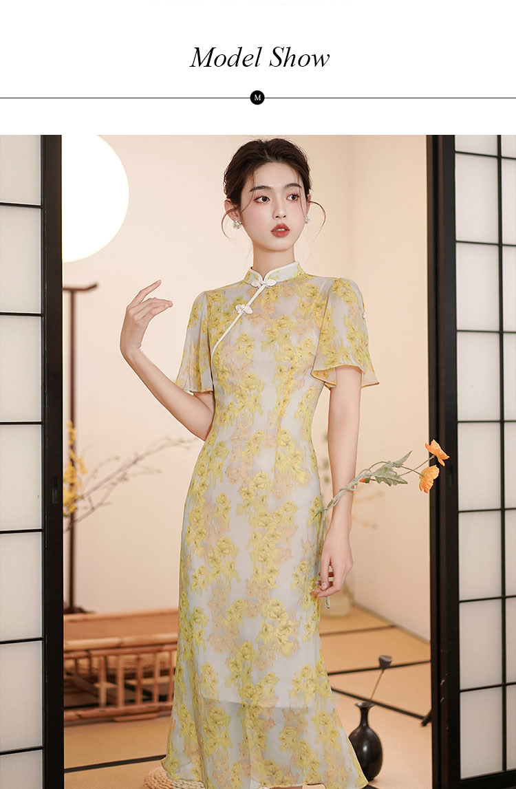 Vintage-Chinese-Modern-Improved-Yellow-Cheongsam-Slip-Qipao-Dress11
