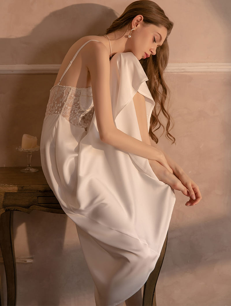 Women’s Elegant Sexy Lace Pajamas Sheer Nightwear Lounge Dress05