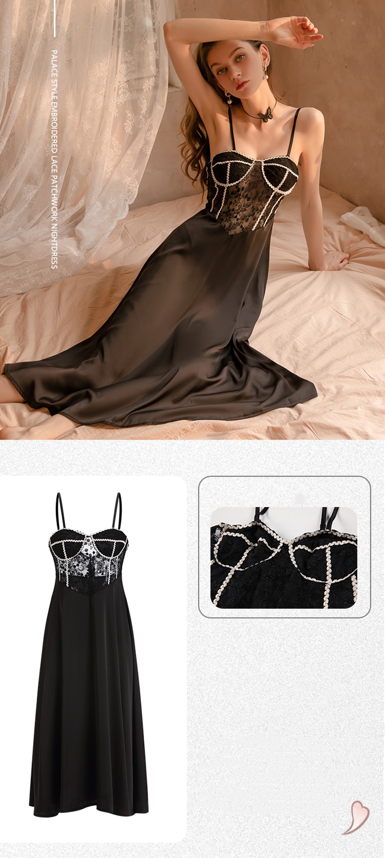 Women’s Elegant Sexy Lace Pajamas Sheer Nightwear Lounge Dress09