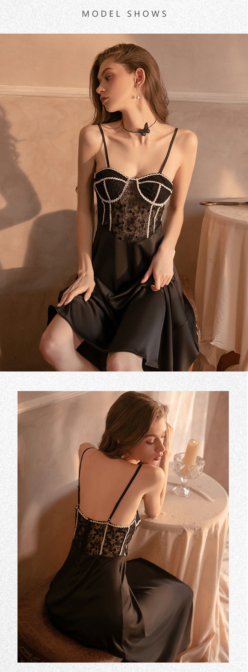 Women’s Elegant Sexy Lace Pajamas Sheer Nightwear Lounge Dress11