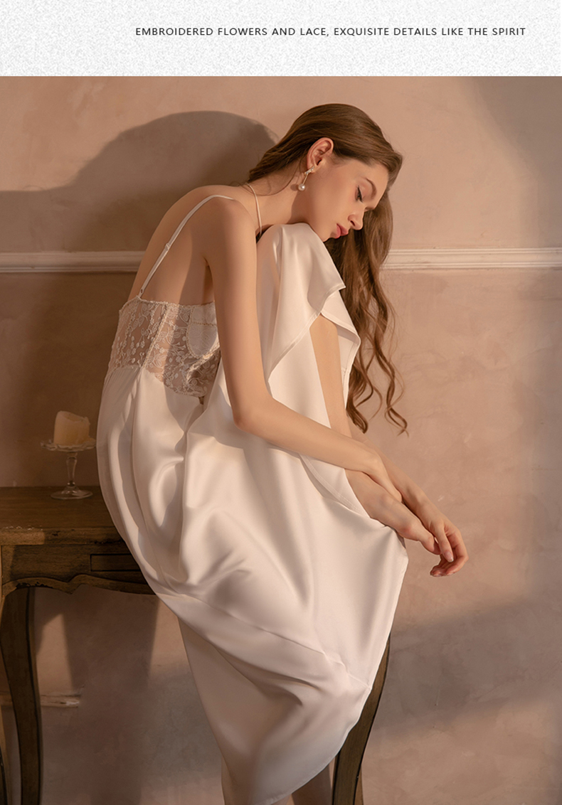 Women’s Elegant Sexy Lace Pajamas Sheer Nightwear Lounge Dress16