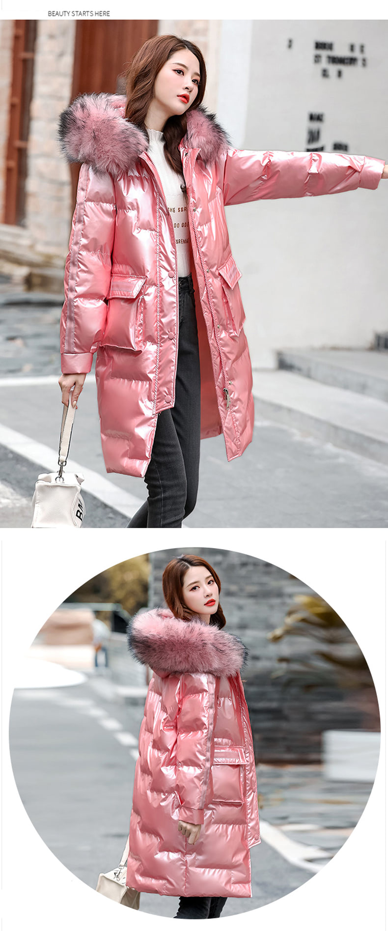 Women's Winter Slim Outfit Zipper Fur Hooded Outwear Coat12