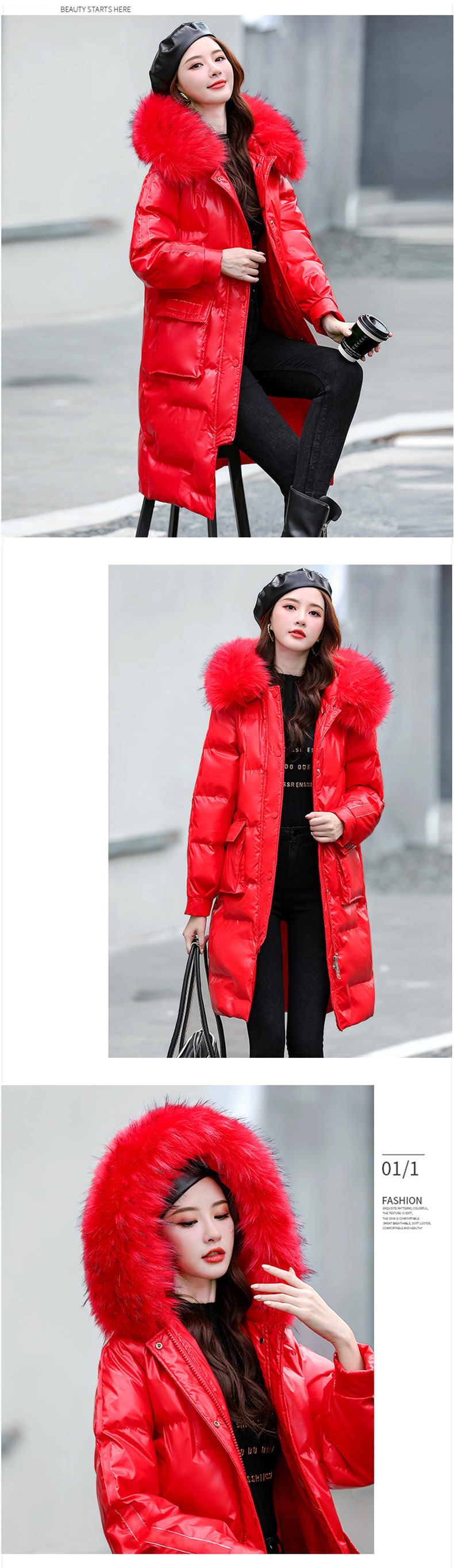 Women's Winter Slim Outfit Zipper Fur Hooded Outwear Coat14