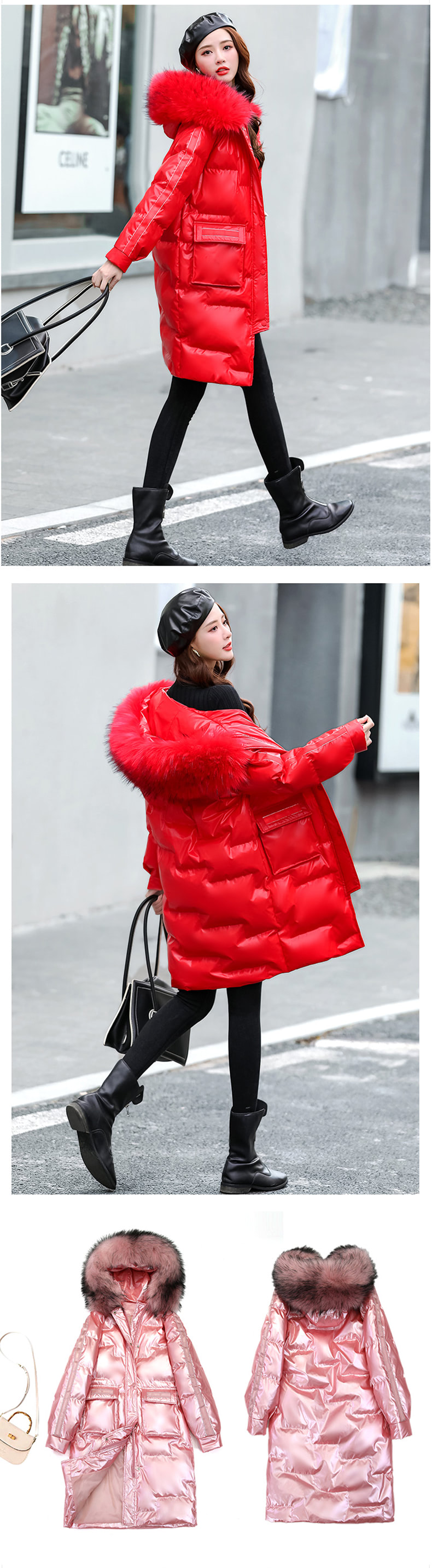 Women's Winter Slim Outfit Zipper Fur Hooded Outwear Coat16