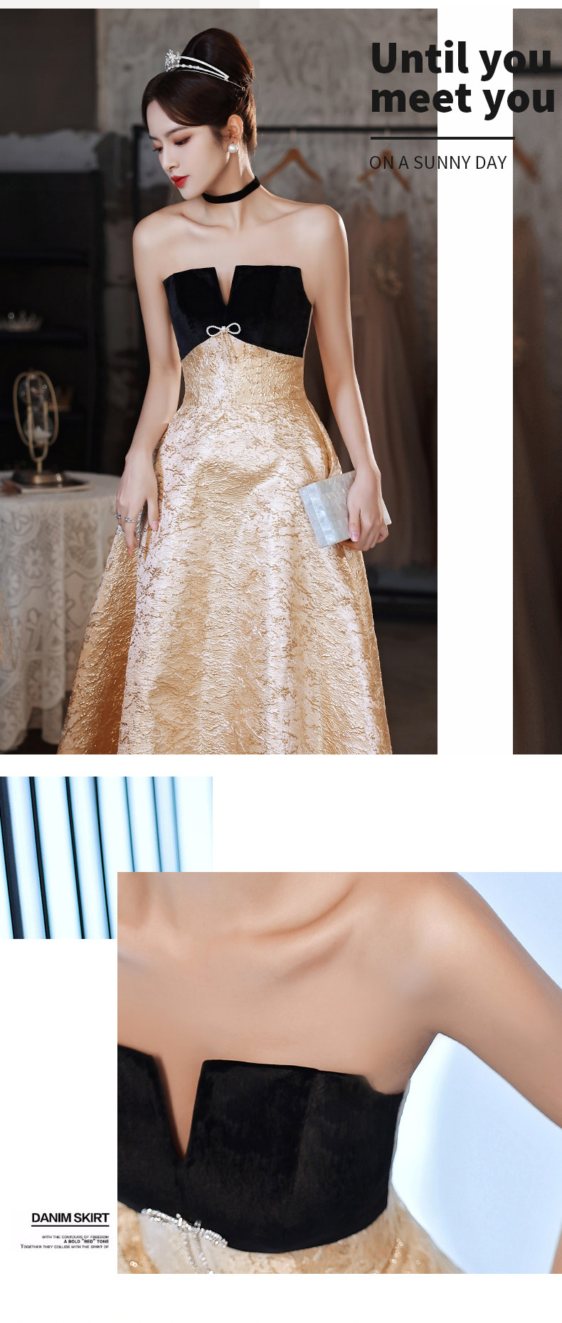 Gold Strapless Banquet Party Prom Evening Tube Dress Maxi Gown09