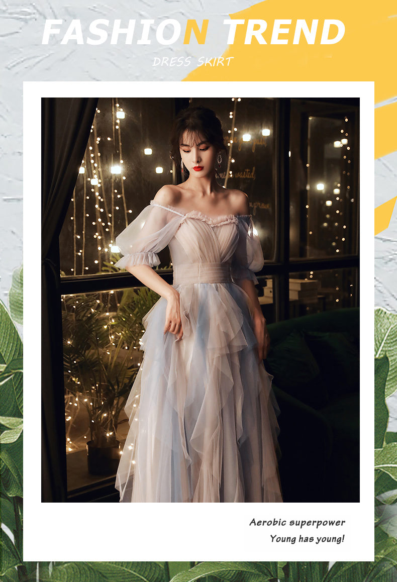 Romantic Half Sleeve Layered Tulle Evening Formal Prom Maxi Dress07