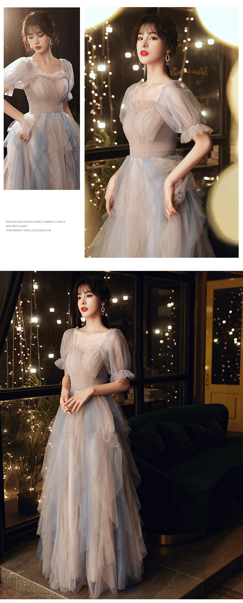 Romantic Half Sleeve Layered Tulle Evening Formal Prom Maxi Dress11