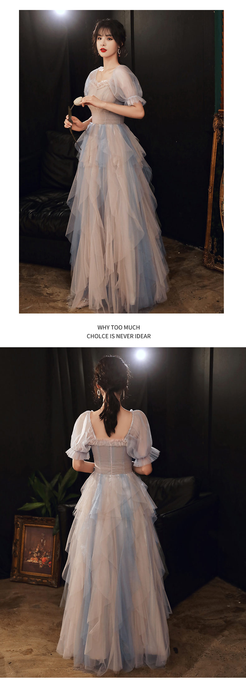 Romantic Half Sleeve Layered Tulle Evening Formal Prom Maxi Dress13