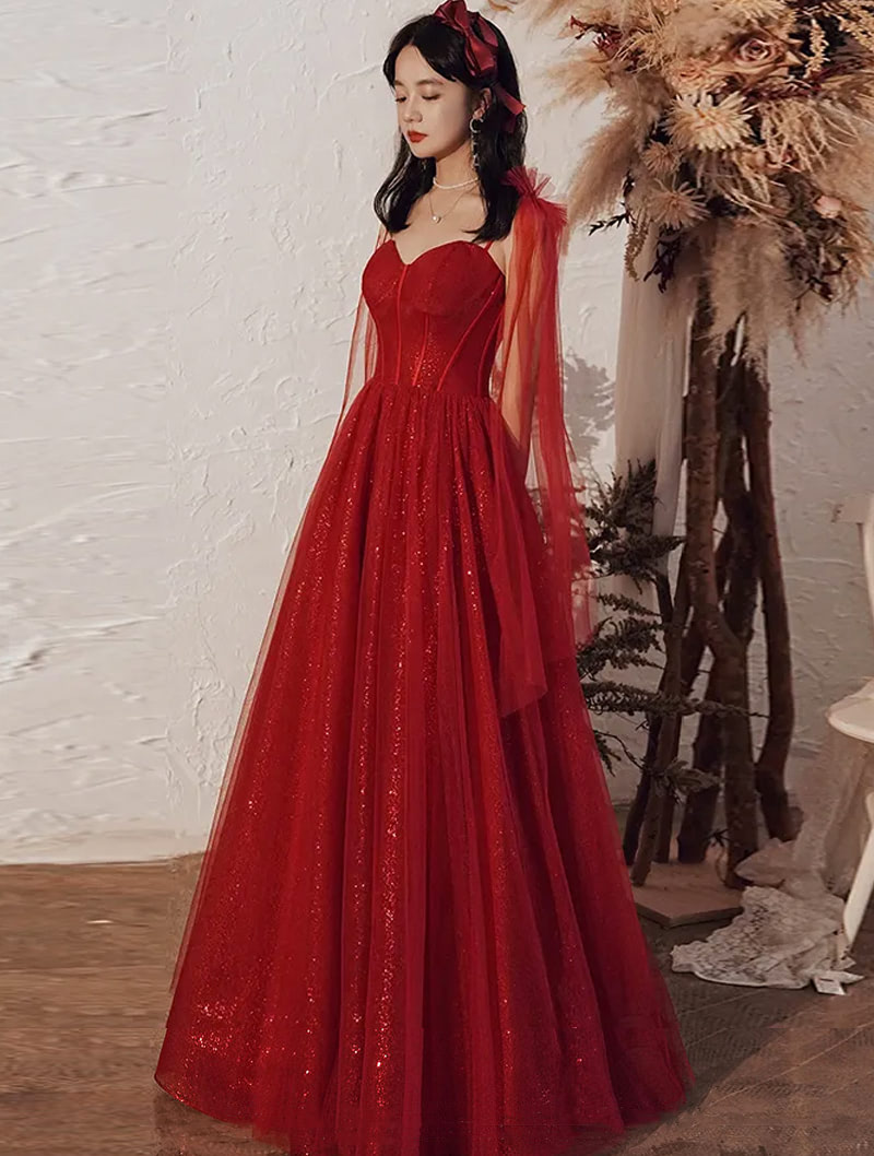 MACloth Scoop Neck Short Prom Dress Red Formal Party Gown-pokeht.vn