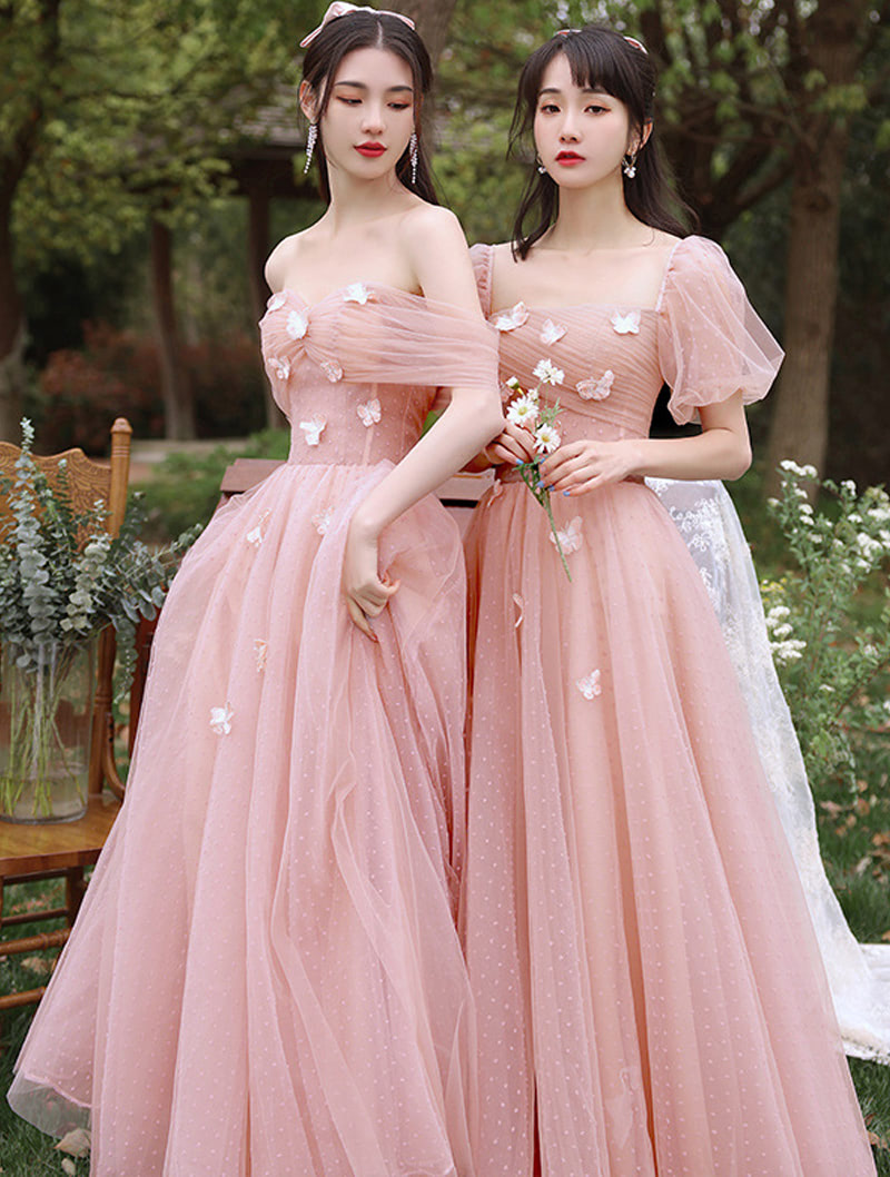 A Line Pink Tulle Bridesmaid Formal Wedding Guest Party Dress01