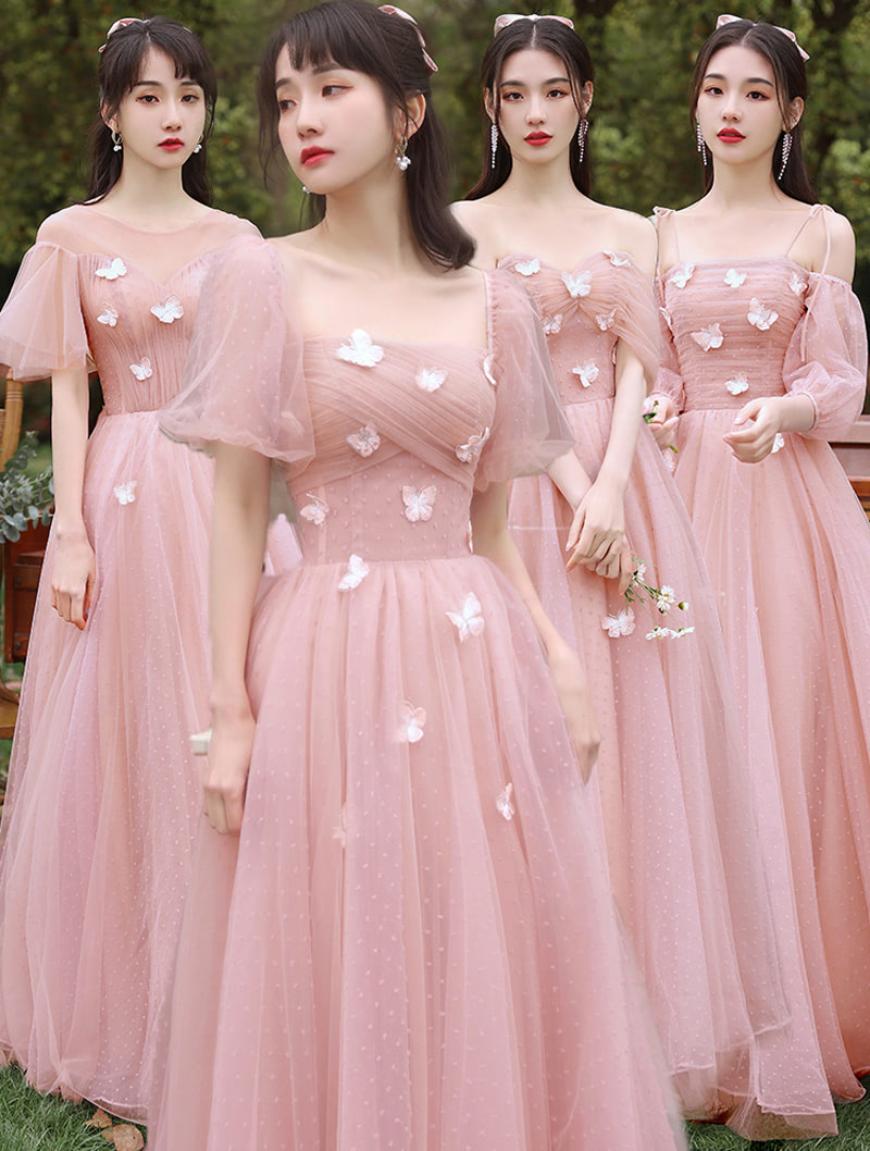 A Line Pink Tulle Bridesmaid Formal Wedding Guest Party Dress02