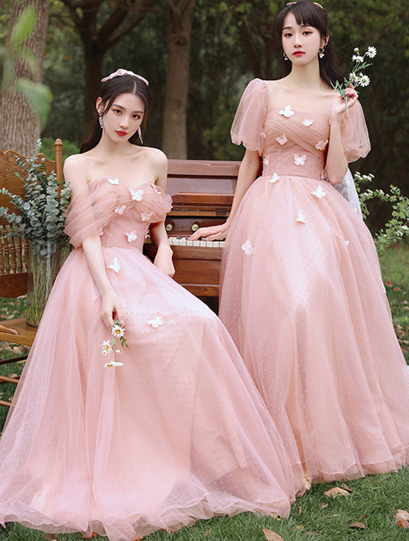 A Line Pink Tulle Bridesmaid Formal Wedding Guest Party Dress03