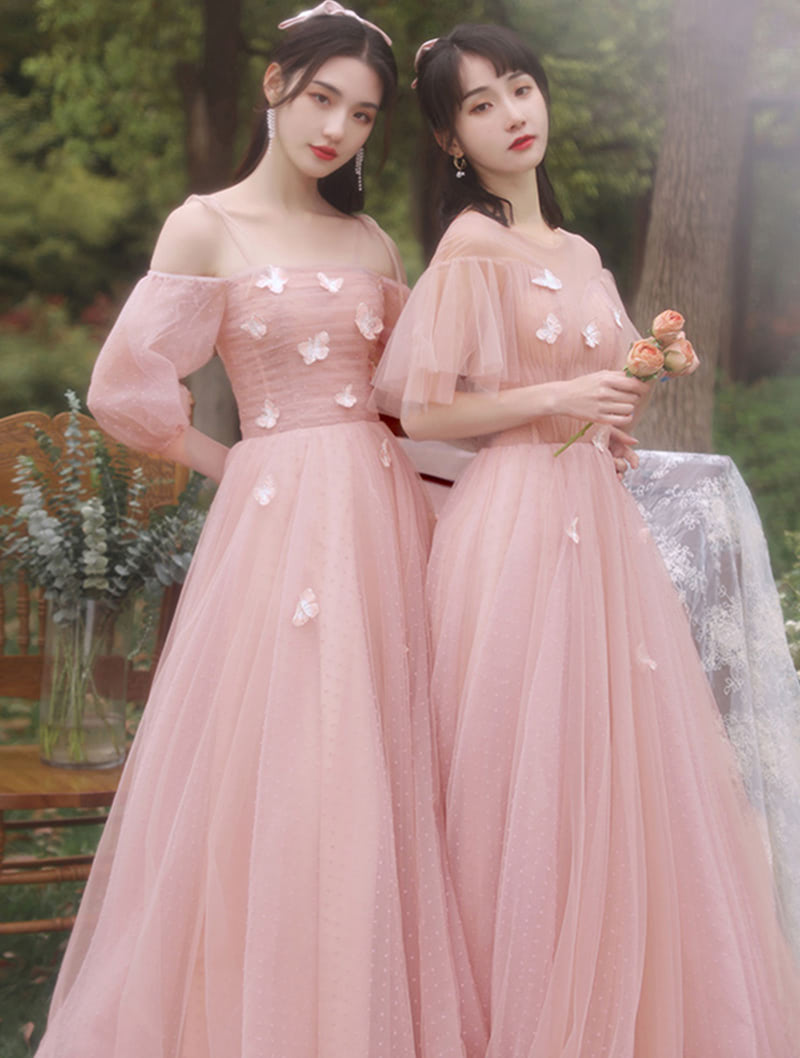 A Line Pink Tulle Bridesmaid Formal Wedding Guest Party Dress04
