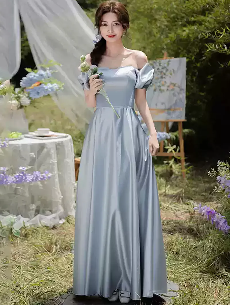 satin gray dress Pearl Pink Satin Bridesmaid Dress Mermaid Floor-Length